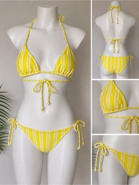 Onia Women's Yellow White Stripe‎ String Bikini Set Size Small NWOT Euro Summer